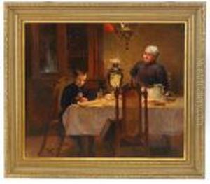 Interior With Boy And Old Woman Drinking Tea by Vladimir Egorovic Makovsky