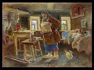 Morgenerwachen In Der Isba by Vladimir Egorovic Makovsky