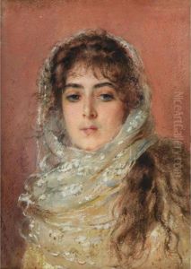 Portrait Of The Artist's Wife Yulia Pavlona Makovsky by Vladimir Egorovic Makovsky