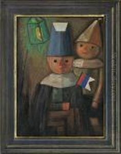Children With Lanterns And Flag