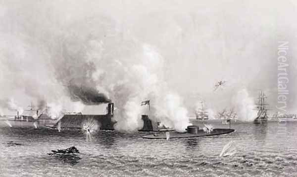 Engagement between the Monitor and the Merrimack, March 9th 1862, from The History of the United States, Vol. II, by Charles Mackay, engraved by J. Davies - view 1
