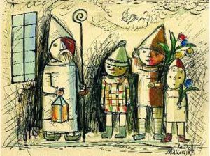 Saint Nicolas Et Trois Enfants by Tadeusz Makowski