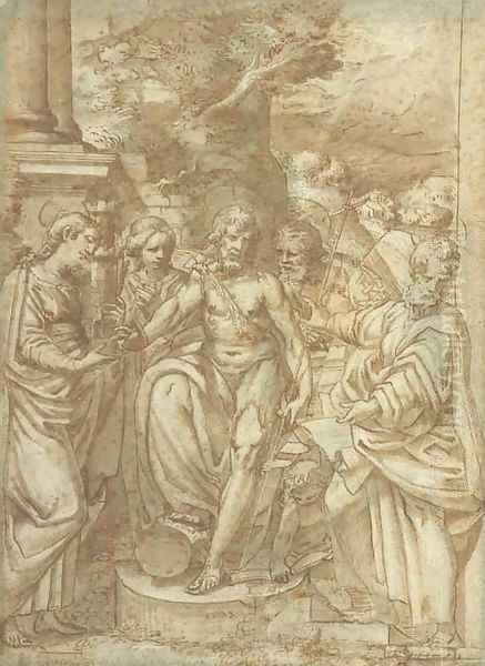Saint John the Baptist flanked by Saint Barbara and other Saints - view 1