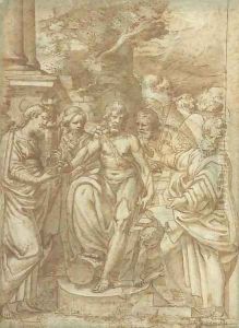 Saint John the Baptist flanked by Saint Barbara and other Saints by Camillo Procaccini