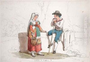 Peasant and Woman from Cervara, 1825 by Bartolomeo Pinelli
