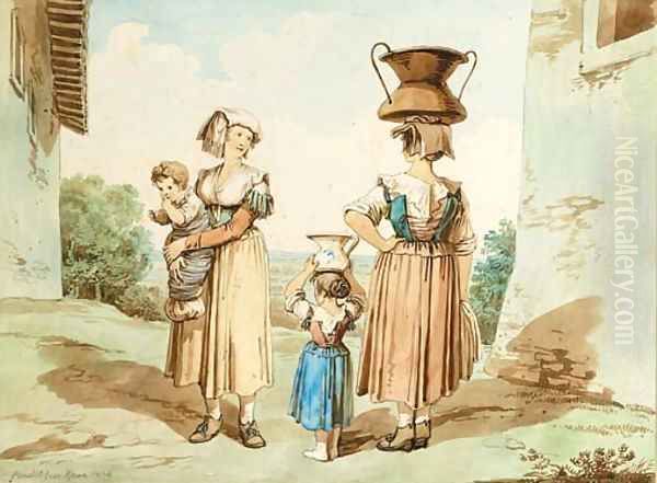 Italian peasants carrying water - view 1