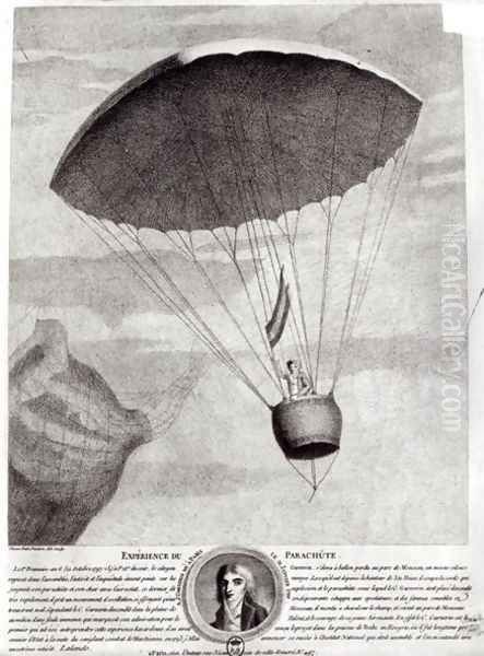 The First Parachute Descent by Andre Jacques Garnerin 1770-1823 over Parc Monceau, 22nd October 1797 - view 1