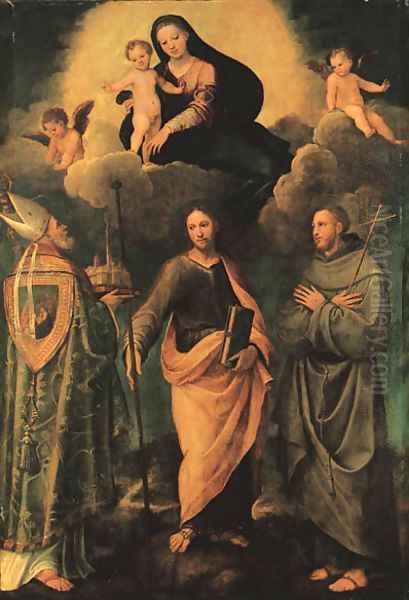 The Madonna and Child appearing to Saint Petronius of Bologna, the Apostle Saint James the Greater, and Saint Francis of Assisi - view 1