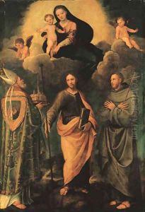 The Madonna and Child appearing to Saint Petronius of Bologna, the Apostle Saint James the Greater, and Saint Francis of Assisi by Biagio Pupini