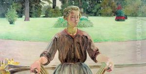 Portret Pani Veihinger Na Tle Ogrodu W Luslawicach by Jacek Malczewski