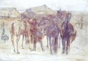 Konie Przed Chata (scena Z Powstania Styczniowego ?), Ok.1922 R. by Jacek Malczewski