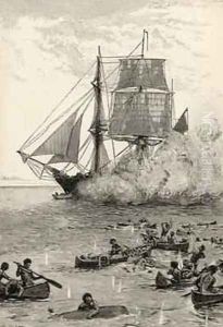 Gave them such a Broadside, illustration from Robinson Crusoe by Daniel Defoe 1660-1731 published 1896 by Walter Stanley Paget