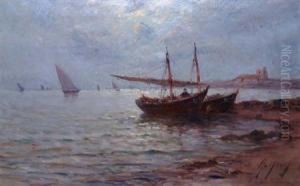 Fishing Boats Off The Quay by Charles Malfroy