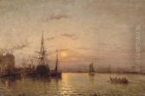The Sun Setting Over The Harbour At Nantes