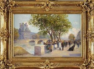 Les Bouquinistes Devant Le Pont Royal Et Le Pavillon De Flore by Henri Malfroy