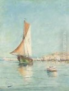 Auslaufendes Fischerboot Vor Sudlicher Hafenstadt. by Henri Malfroy