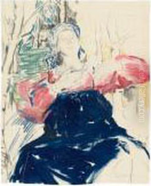 Paysanne A La Jupe Bleue Et Au Corsage Rose - view 1