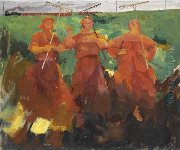 Three Peasants With Rakes - view 1