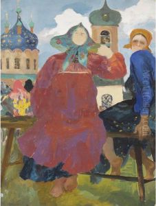 Russian Peasant Women By A Church by Philippe Andreevitch Maliavine