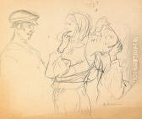 Man In Cap With Two Smiling Women In Kerchiefs - view 1