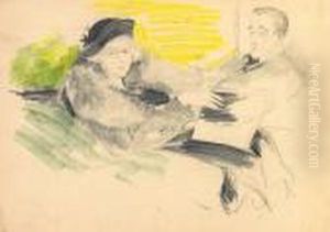 Woman In Hat And Coat With Man by Philippe Andreevitch Maliavine