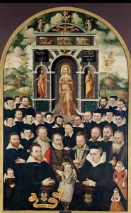 Allegorical panel depicting the Virgin, Henri IV 1553-1610 and Courtiers, Donors, his Wife and Members of their Family by Mathieu Prieur