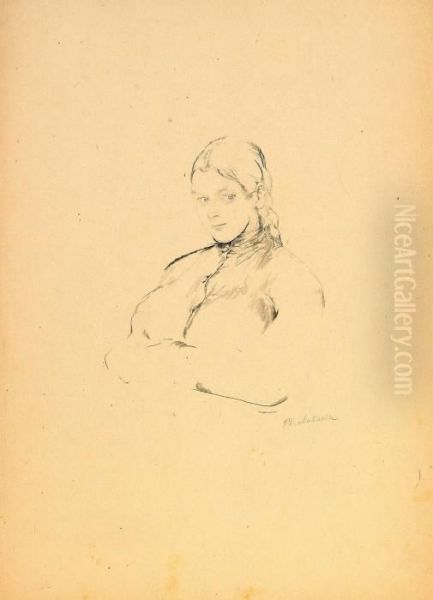 Head And Shoulders Of Girl In High-necked Blouse - view 1