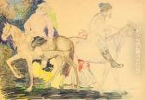 Horsemen Passing On A Country Path by Philippe Andreevitch Maliavine