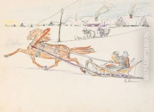 Three Drawings Of Horse-drawn Sleds Three Drawings Of Horse-drawn Sleds
