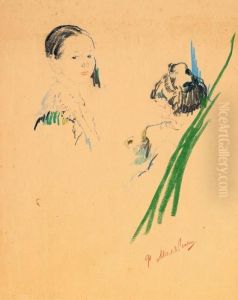 Two Studies Of Girl's Head by Philippe Andreevitch Maliavine