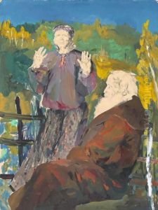 Elderly Peasant Couple In An Autumn Landscape by Philippe Andreevitch Maliavine