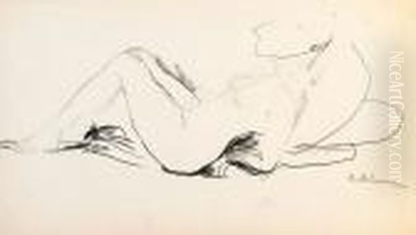 Reclining Female Nude In Profile With Hat And Pillows - view 1