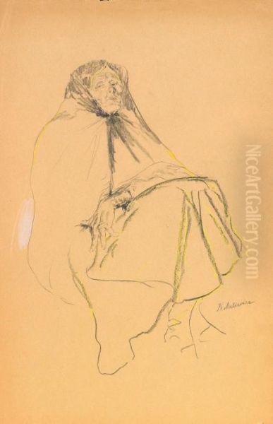 Old Woman In Shawl Seated On Ground - view 1