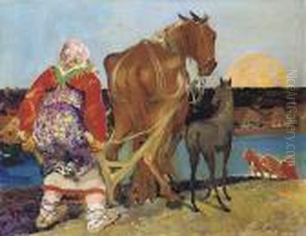 Ploughing At Sunset - view 1