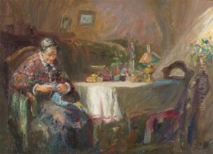 Woman Knitting. by Philippe Andreevitch Maliavine