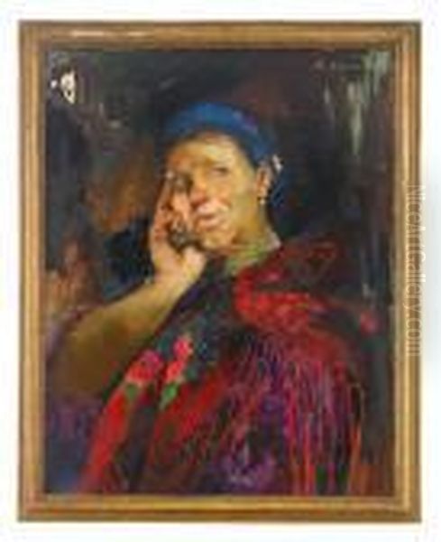 Portrait Of A Peasant Woman In Embroidered Shawl - view 1