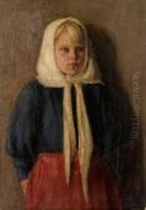 A Peasant Girl Wearing A White Scarf by Philippe Andreevitch Maliavine