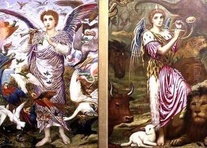 Benedicite No.4 O all ye fowls of the air left panel and Benedicite No.5 O ye beasts and cattle right panel, 1899 Benedicite No.4 O all ye fowls of the air left panel and Benedicite No.5 O ye beasts and cattle right panel, 1899