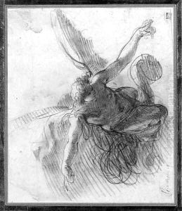 A flying angel, his wings spread, looking down by Cristoforo Pomarancio (Roncalli)