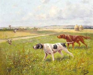 Setters flushing out duck by Eugene Petit