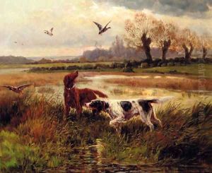 Setters flushing out ducks by Eugene Petit