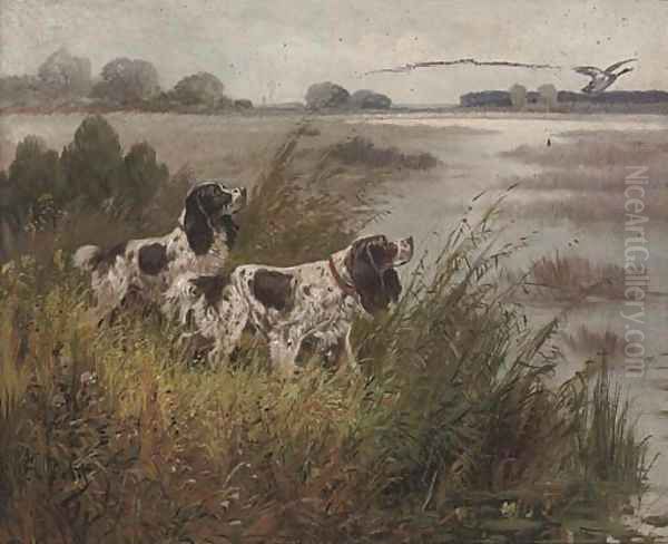 Spaniels hunting duck - view 1