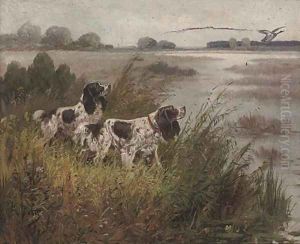 Spaniels hunting duck by Eugene Petit