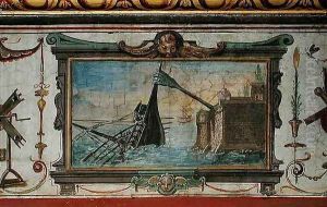 An device that allowed Archimedes (c.287-12 BC) to drag a ship ashore, Stanza della Mattematica, 1587-1609 by Giulio Parigi