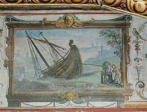 An endless screw that allowed Archimedes c.287-12 BC to drag a ship ashore, Stanza della Mattematica, 1587-1609