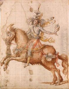A fantastic figure on horseback holding a conch design for a cavalcade A fantastic figure on horseback holding a conch design for a cavalcade