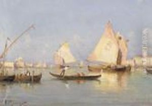 Segelboote Und Gondeln In Den Lagunen Vor Venedig