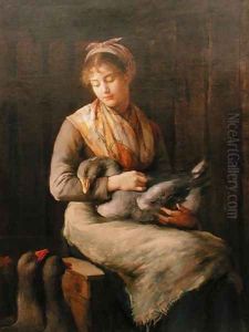 Young girl with geese by Marie, Mrs Dujardin-Beaumetz Petiet