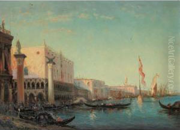 Le Palais Des Doges A Venise [ ;
 Venice, The Doge's Palace ; Oil On Canvas Signed Lower Left] - view 1