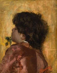 Bambino Con La Rosa Nella Bocca by Antonio Mancini